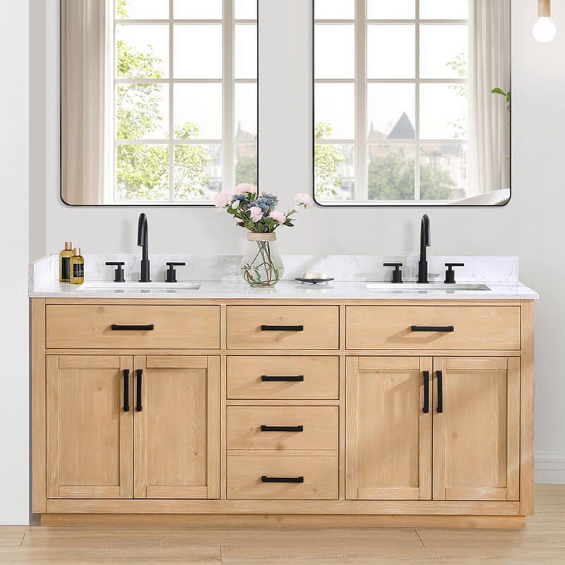 Gavino 72 Double Bathroom Vanity with Top Ligth Brown Front View