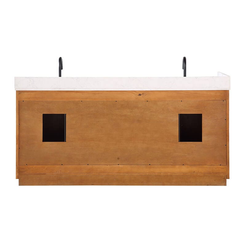 Gavino 72 inch Double Bathroom Vanity with Top Ligth Brown Back View