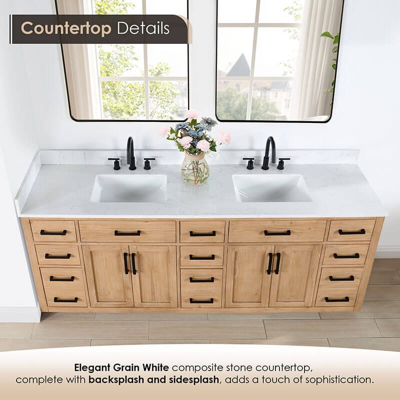 Gavino 84 Double Bathroom Vanity with Top Light Brown Front View Countertop