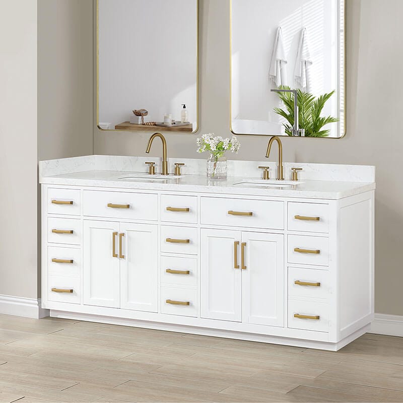 Gavino 84 Double Bathroom Vanity with Top White Corner View