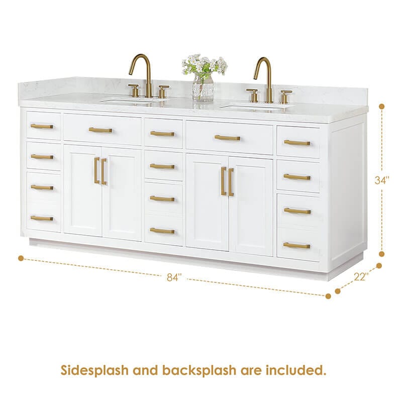 Gavino 84 Double Bathroom Vanity with Top White Dimensions
