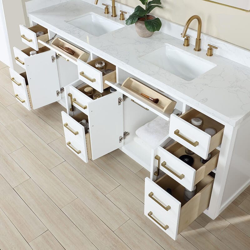 Gavino 84 Double Bathroom Vanity with Top White Open Drawer
