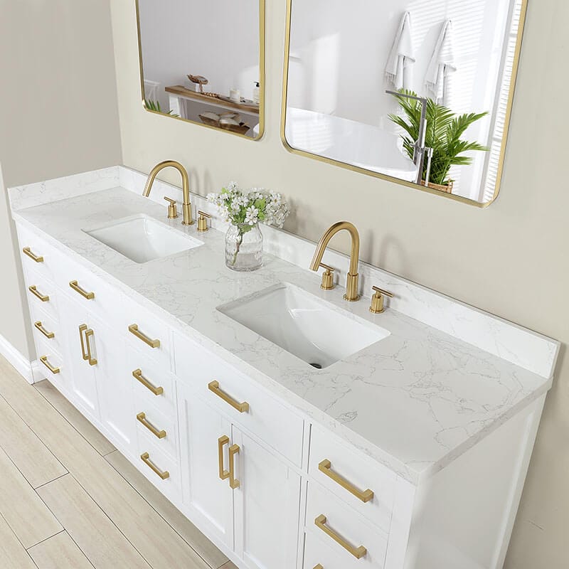 Gavino 84 inch Double Bathroom Vanity with Top White Countertop  Corner View