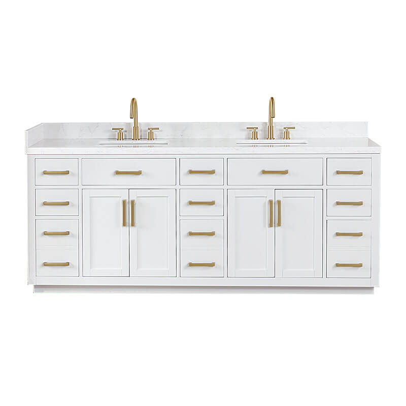 Gavino 84 inch Double Bathroom Vanity with Top White Front View