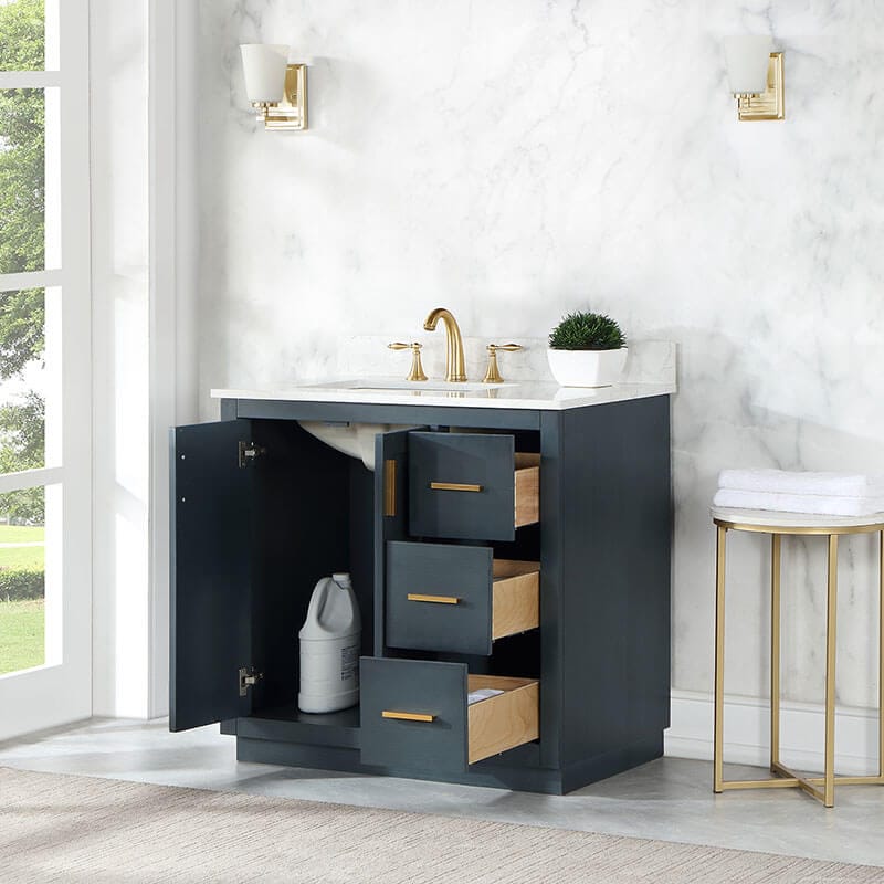 Gazsi 36 inch Single Bathroom Vanity with Top Classic Blue Open Drawer