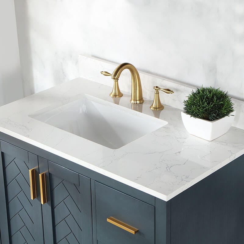 Gazsi 36 Single Bathroom Vanity with Top Classic Blue Countertop Corner View