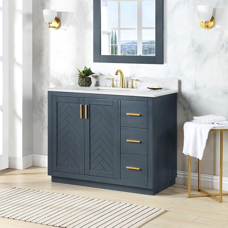 Gazsi 42 inch Single Bathroom Vanity with Top Charcoal Blue Corner View