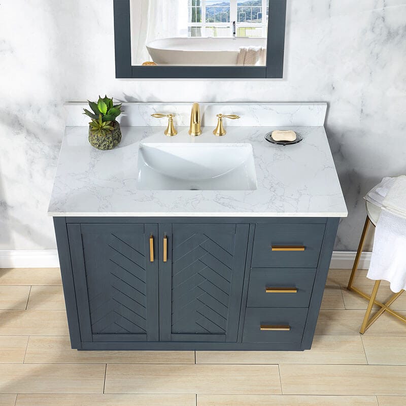 Gazsi 42 inch Single Bathroom Vanity with Top Charcoal Blue Countertop Front View