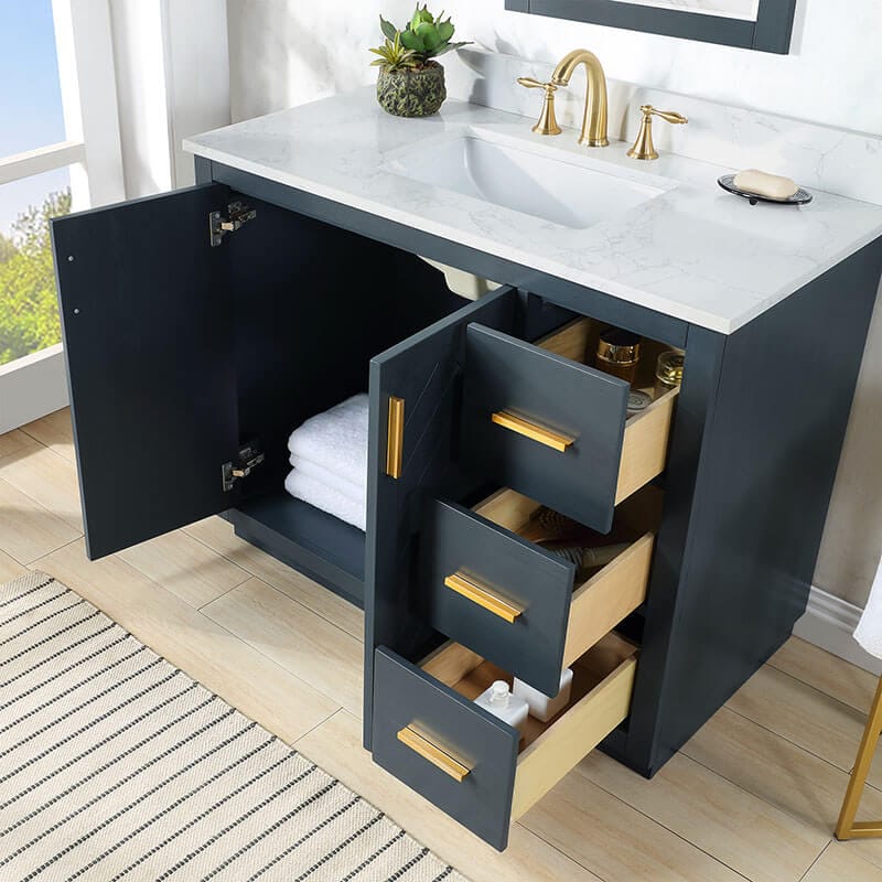 Gazsi 42 Single Bathroom Vanity with Top Charcoal Blue Open Drawer