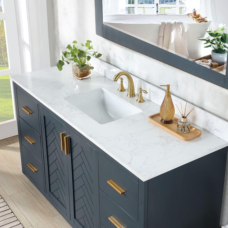Gazsi 60 Double Bathroom Vanity with Top Classic Blue Countertop Engineered Stone