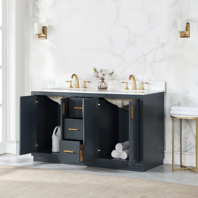 Gazsi 60 inch Double Bathroom Vanity with Top Classic Blue Open