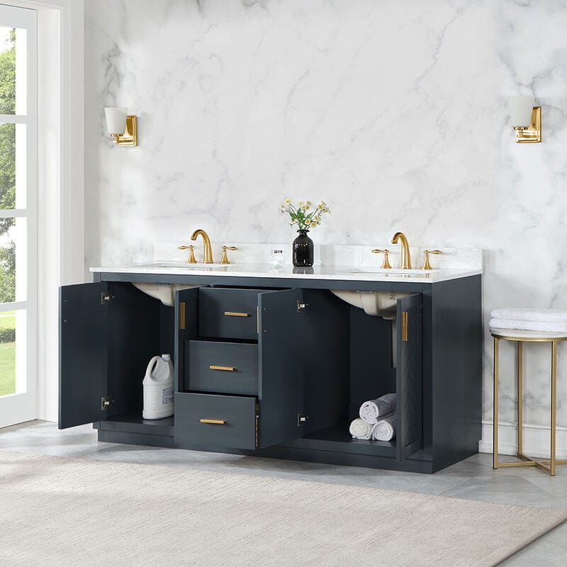 Gazsi 72 inch Double Bathroom Vanity with Top Classic Blue Open