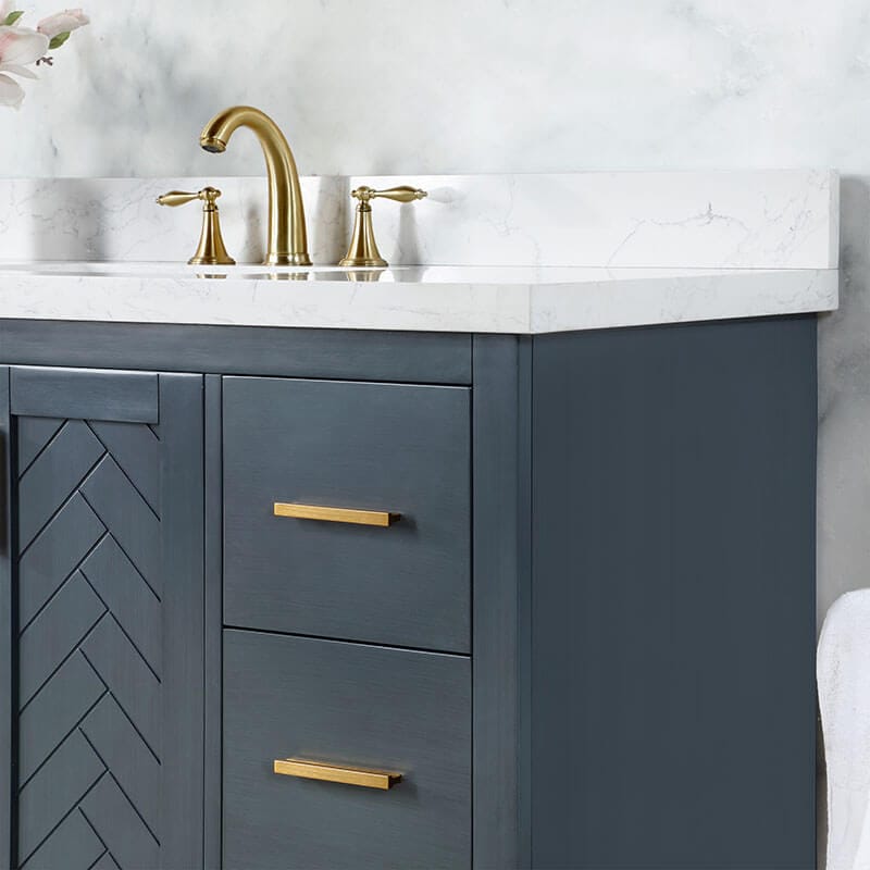 Gazsi 84 Double Bathroom Vanity with Top Classic Blue Close Up Hardware