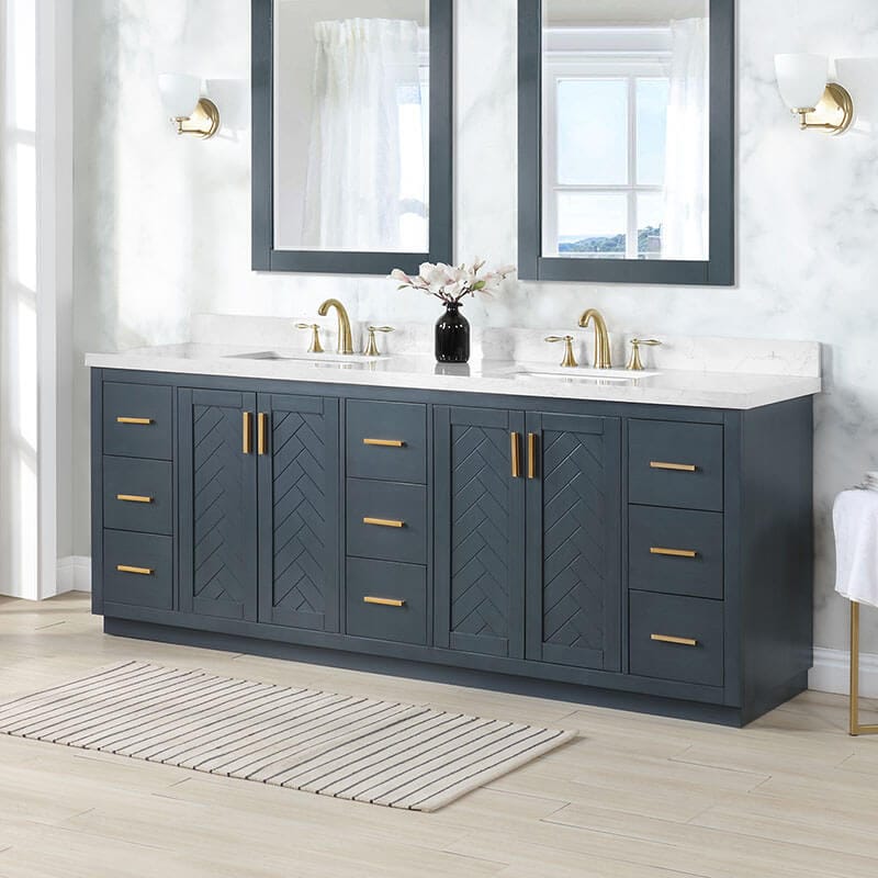 Gazsi 84 inch Double Bathroom Vanity with Top Classic Blue Corner View
