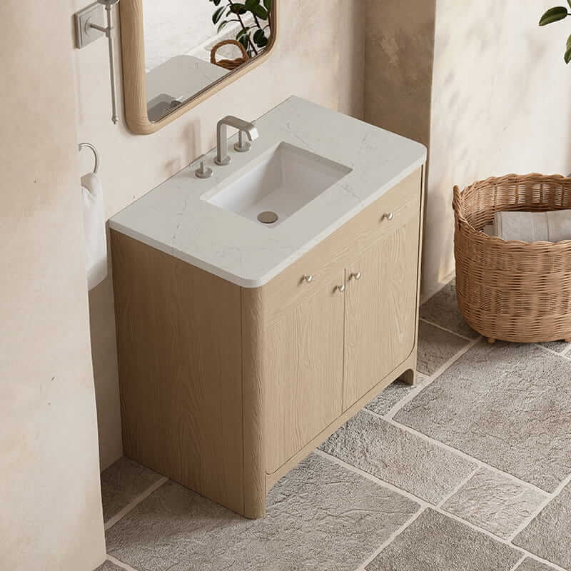 Gracyn 36 Inch Single Vanity in Coastal Driftwood With Siberian Silestone Widespread Top