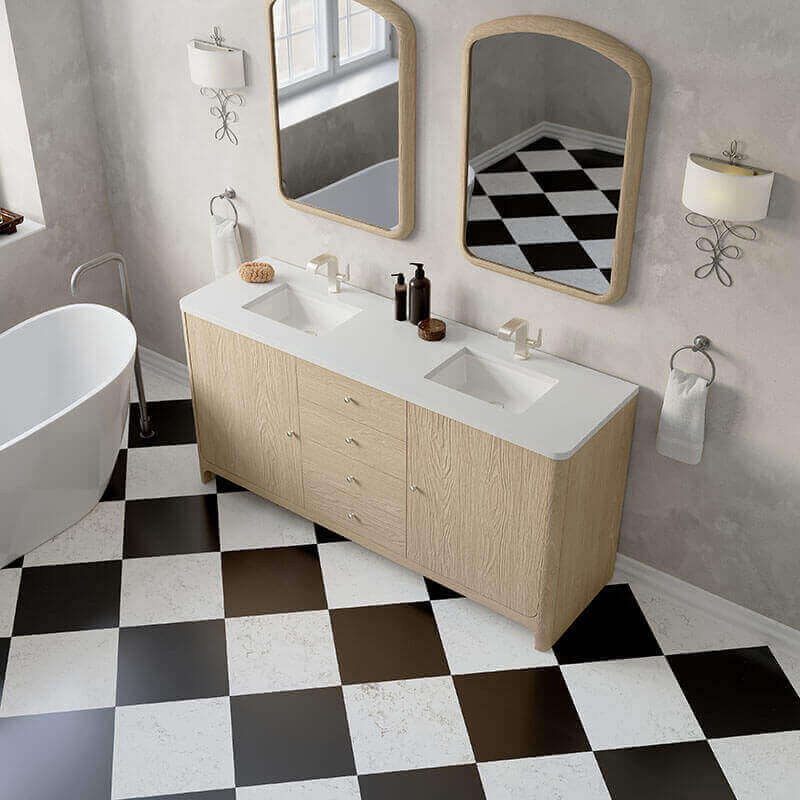 Gracyn 72 Inch Double Vanity Coastal Driftwood White Zeus Quartz Top