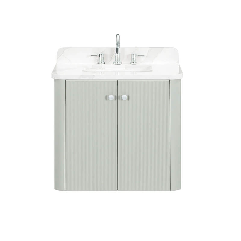 Haley 30 inch Single Sink Bathroom Vanity with Dual Mount Option Soft Sage in Calacatta Quartz Front View