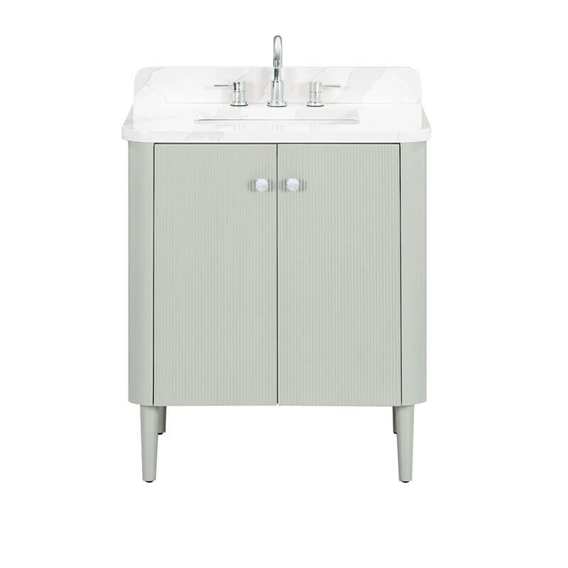 Haley 30 Single Sink Bathroom Vanity with Dual Mount Option Soft Sage in Calacatta Quartz Front View