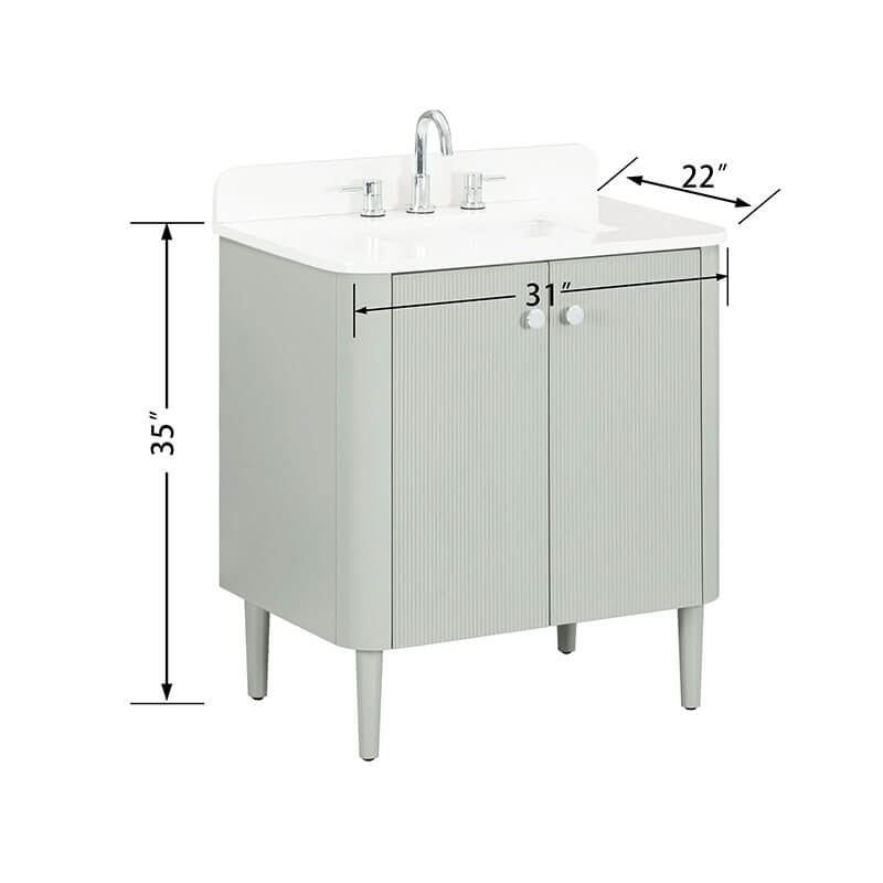 Haley 30 Single Sink Bathroom Vanity with Dual Mount Option Soft Sage in White Engineered Stone Dimension