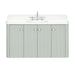 Haley 48 inch Single Sink Bathroom Vanity with Dual Mount Option Soft Sage in White Engineered Stone Floating Front View