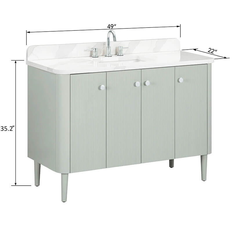Haley 48 Single Sink Bathroom Vanity with Dual Mount Option Soft Sage in Calacatta Quartz Freestanding Dimension