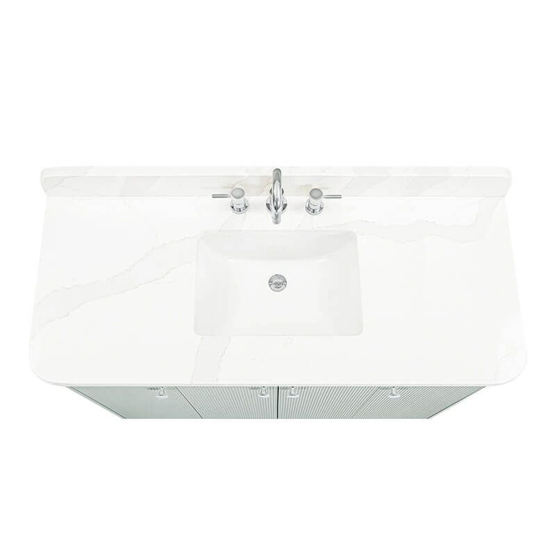 Haley 48 Single Sink Bathroom Vanity with Dual Mount Option Soft Sage in Calacatta Quartz