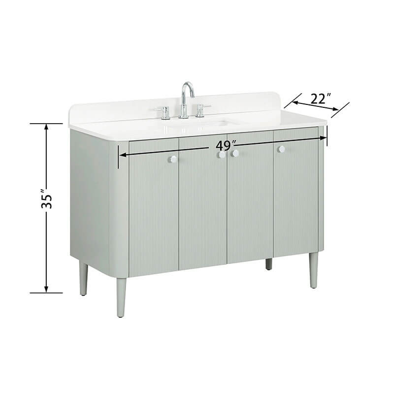 Haley 48 Single Sink Bathroom Vanity with Dual Mount Option Soft Sage in White Engineered Stone Freestanding Dimension