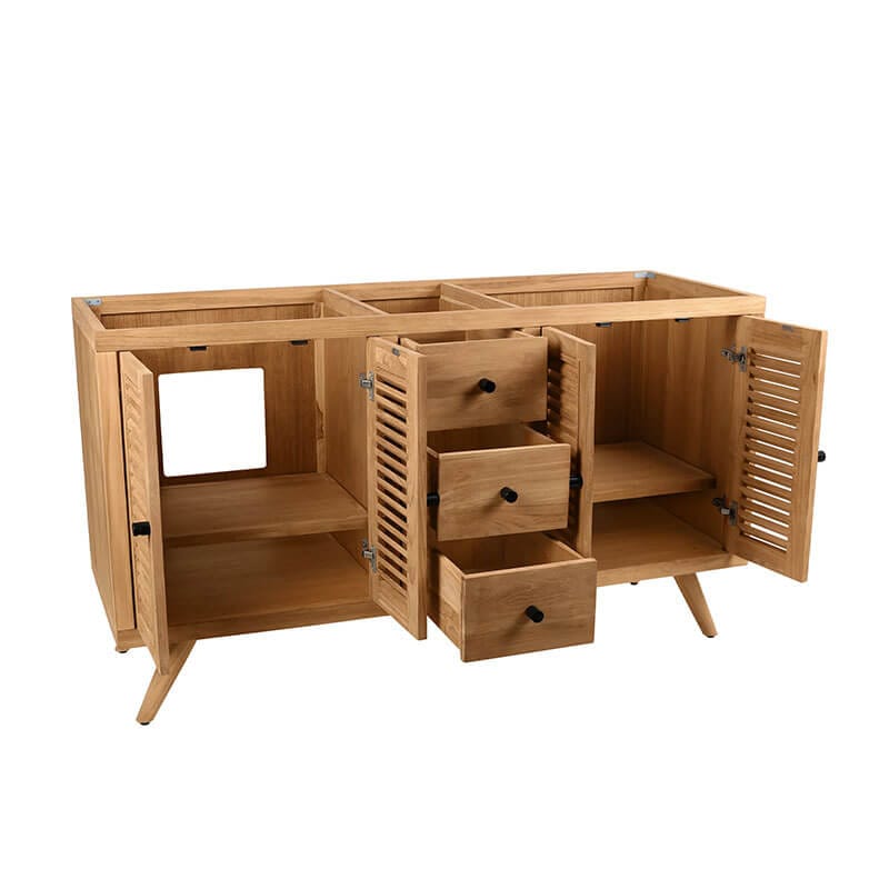 Harper 60 Double Sink Teak Bathroom Vanity Natural Teak Cabinet Only Corner View