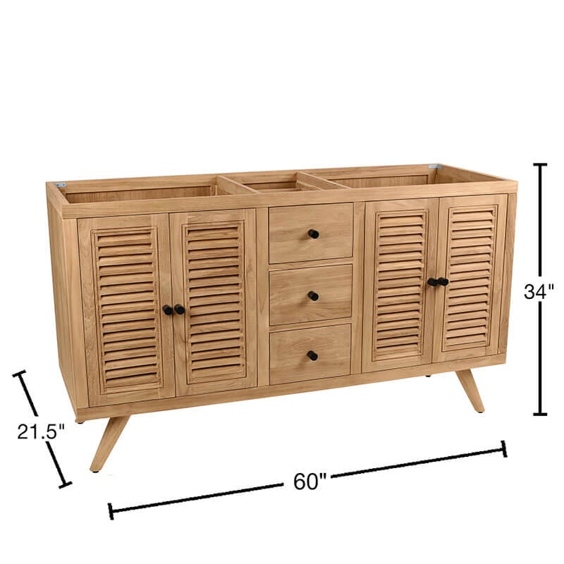 Harper 60 inch Double Sink Teak Bathroom Vanity Natural Teak Cabinet Only Dimension