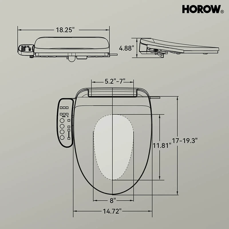 HOROW B0403 Smart Bidet Toilet Seat Dimensions