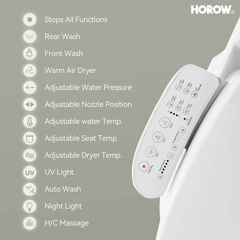 HOROW HR-BT0338W One Piece Bidet Toilet Combo Side Buttons Functions
