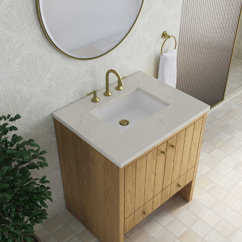 Hudson 30 Inch Single Vanity in Light Natural Oak With Siberian Silestone Top