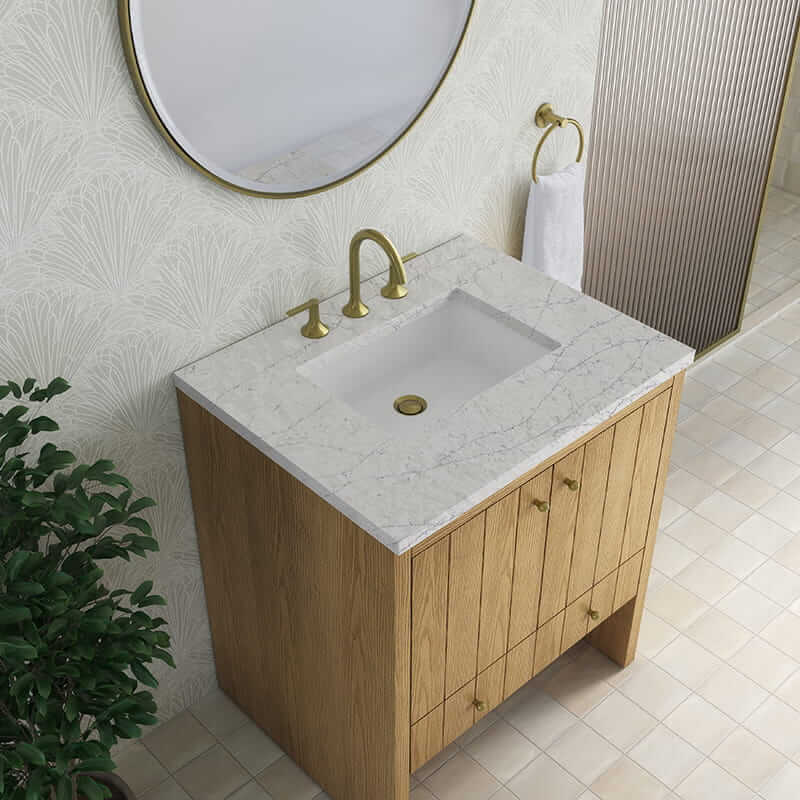 Hudson 30" Single Vanity in Light Natural Oak With Eternal Jasmine Pearl Silestone Top
