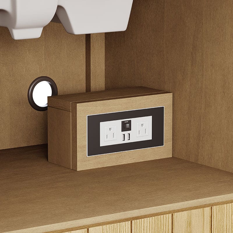 Hudson 30 Single Vanity Natural Oak Integrated Outlet Corner View