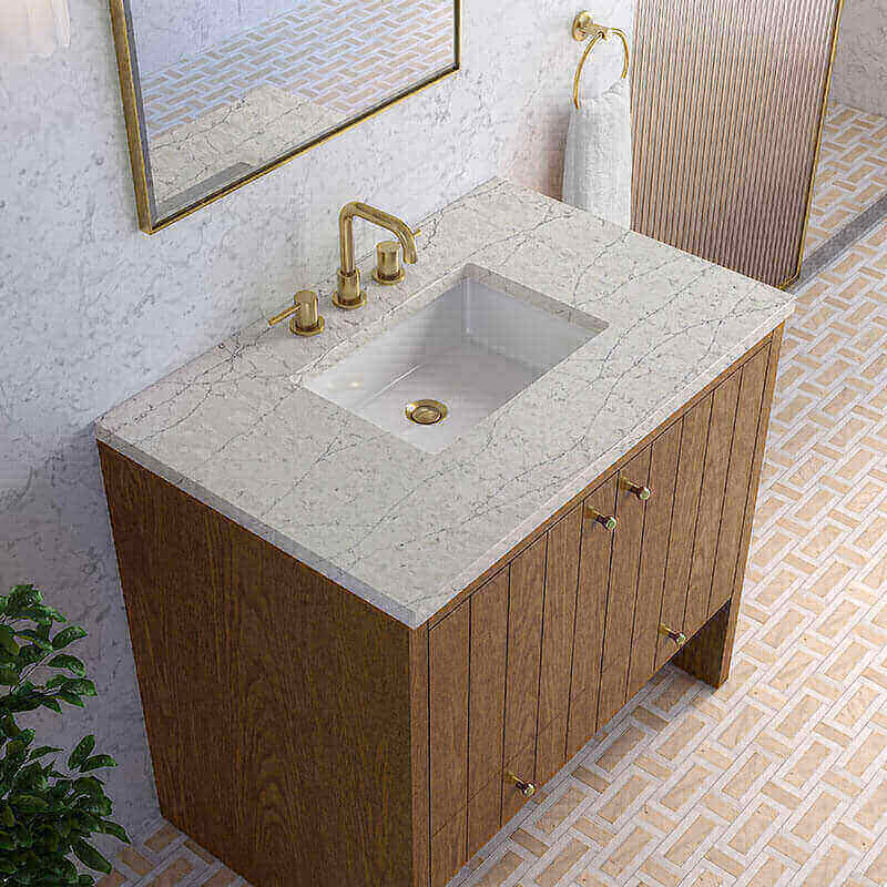 Hudson 36 inch Single Vanity Honey Oak in Eternal Jasmine Pearl Silestone Top