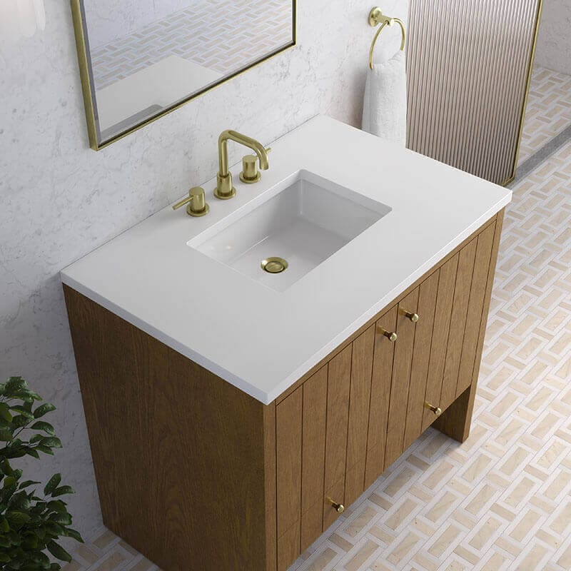 Hudson 36 inch Single Vanity Honey Oak in White Zeus Silestone Top