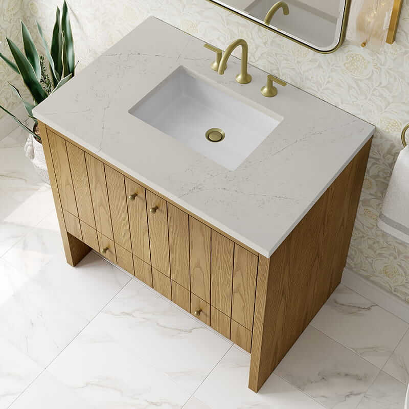 Hudson 36 Inch Single Vanity in Light Natural Oak With Siberian Silestone Top