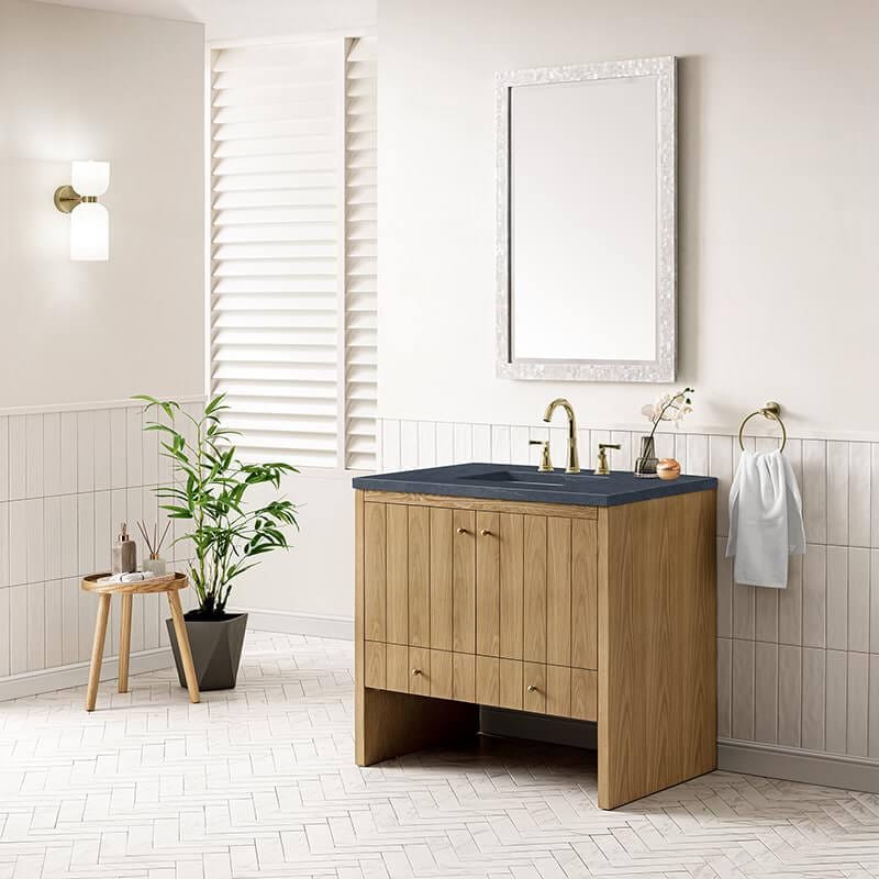 Hudson 36" Single Vanity in Light Natural Oak With Charcoal Soapstone Top