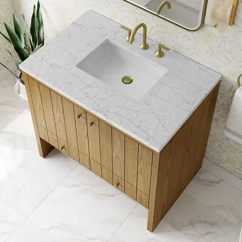 Hudson 36" Single Vanity in Light Natural Oak With Eternal Jasmine Pearl Top