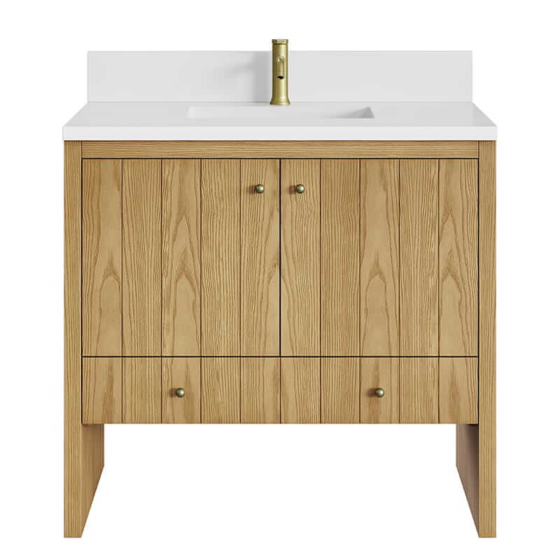 Hudson 36" Single Vanity in Light Natural Oak With Single Hole 3 Cm White Zeus Top Backsplash