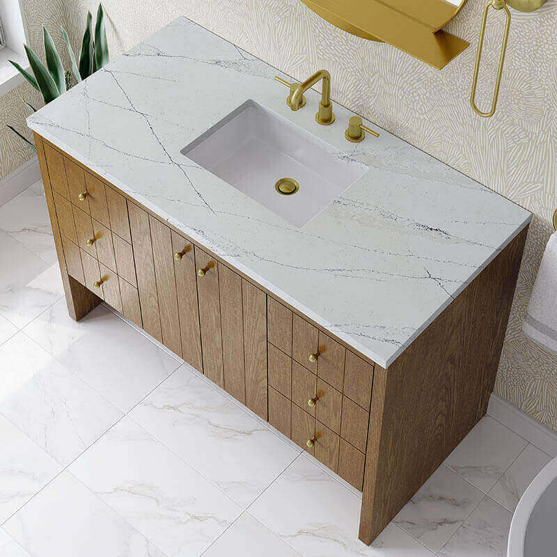 Hudson 48 inch Single Vanity Honey Oak in Ethereal Noctis Silestone Top