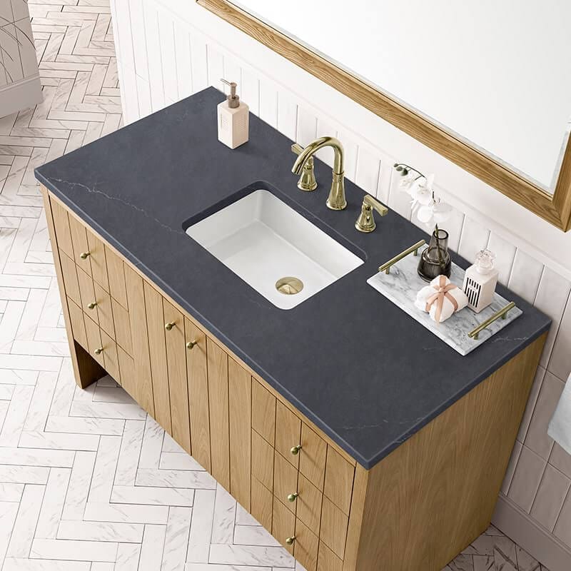 Hudson 48 Inch Single Vanity in Light Natural Oak With Charcoal Soapstone Top