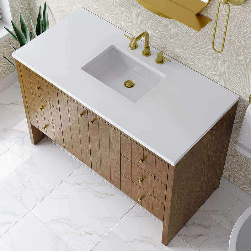 Hudson 48 Single Vanity Honey Oak in White Zeus Silestone Top
