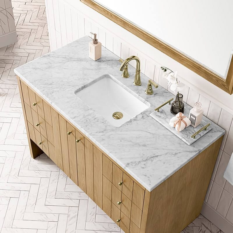 Hudson 48" Single Vanity in Light Natural Oak With Carrara Marble Top