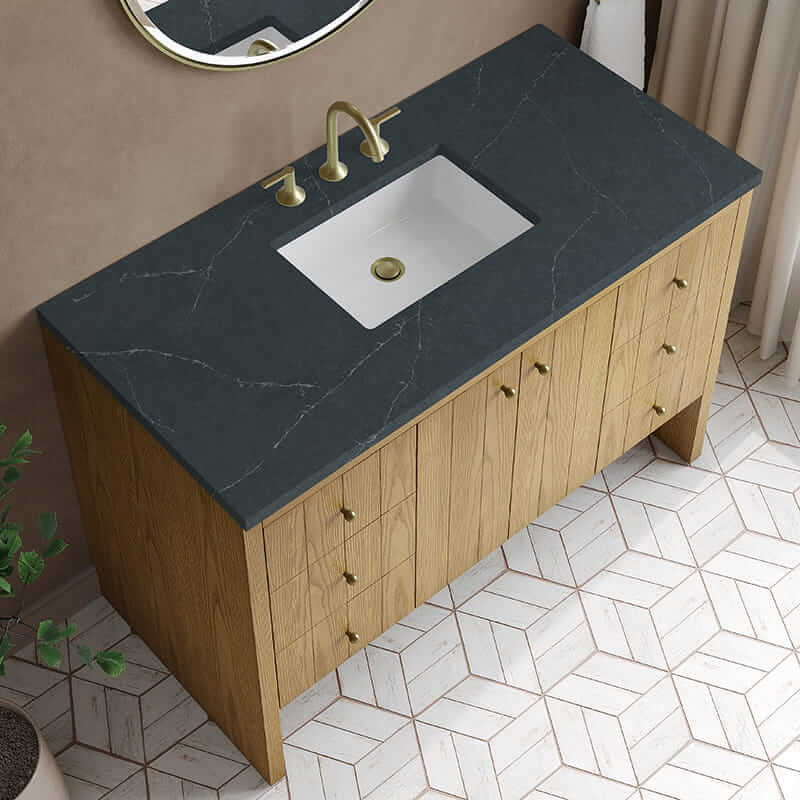 Hudson 48" Single Vanity in Light Natural Oak With Charcoal Soapstone Top
