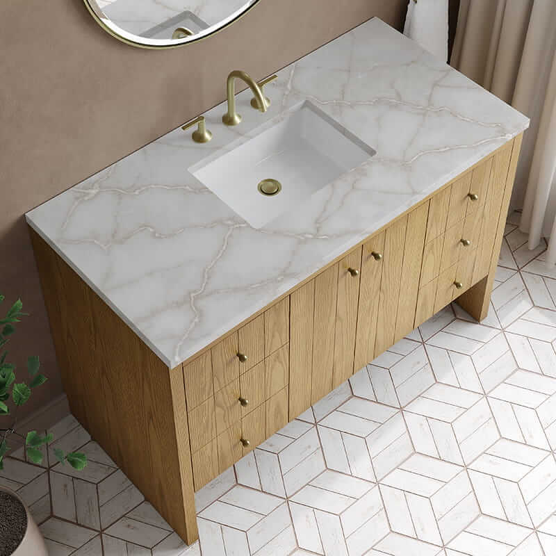 Hudson 48" Single Vanity in Light Natural Oak With Victorian Silver Top