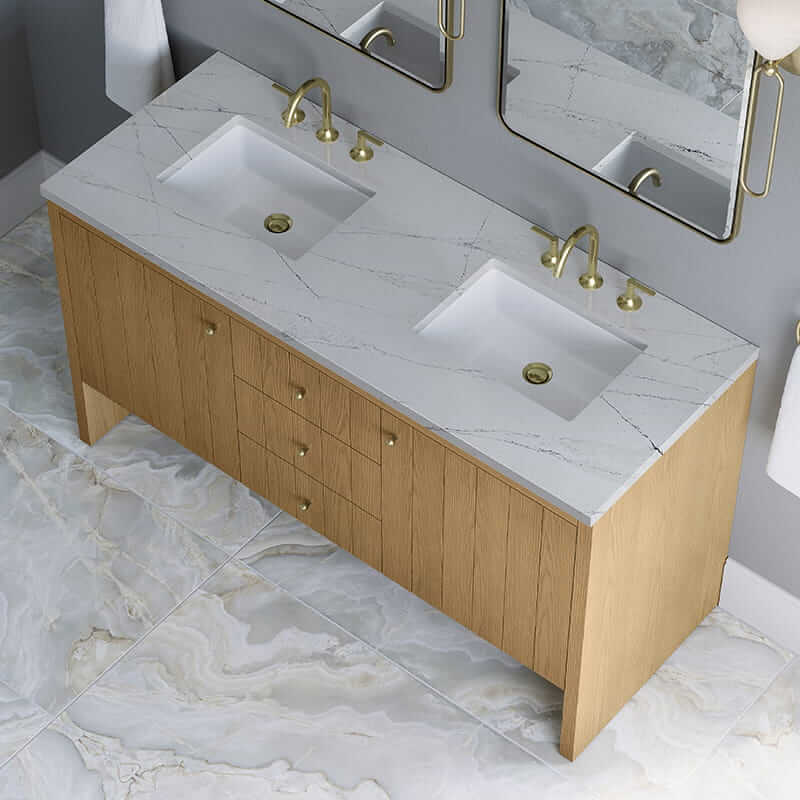 Hudson 60" Double Vanity in Light Natural Oak With Ethereal Noctis Top