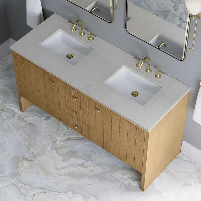 Hudson 60" Double Vanity in Light Natural Oak With Siberian Silestone Top