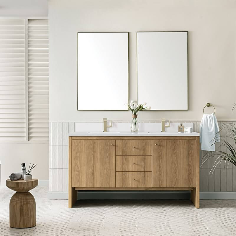 Hudson 60" Double Vanity With Single Hole Faucet White Zeus Top Backsplash