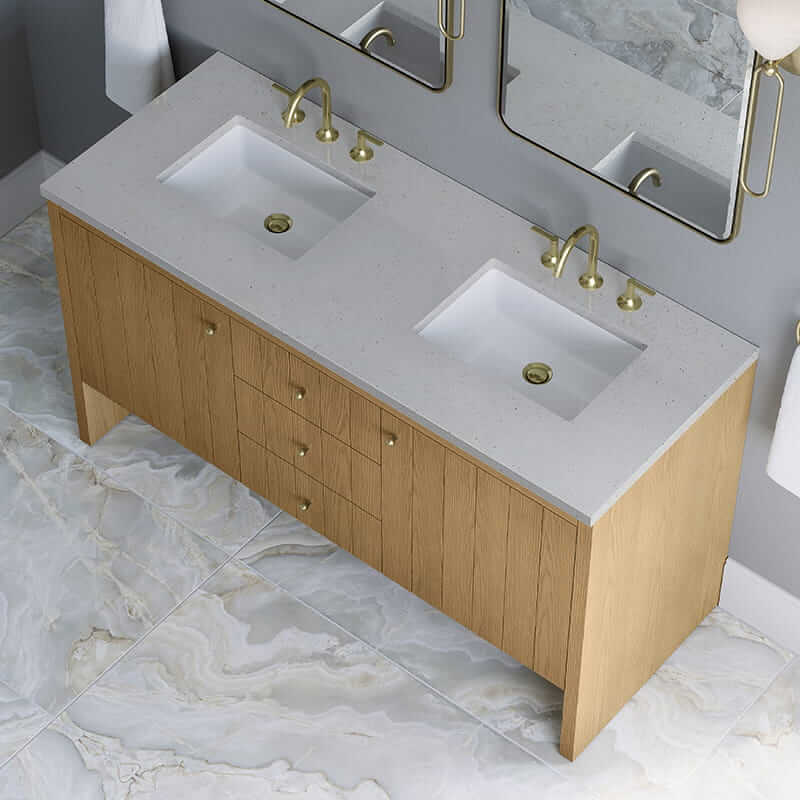 Hudson 60 Inch Double Vanity in Light Natural Oak With Lime Delight Top